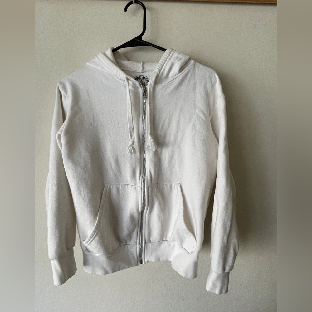 White hoodie Chrome Hearts, silver zípper
